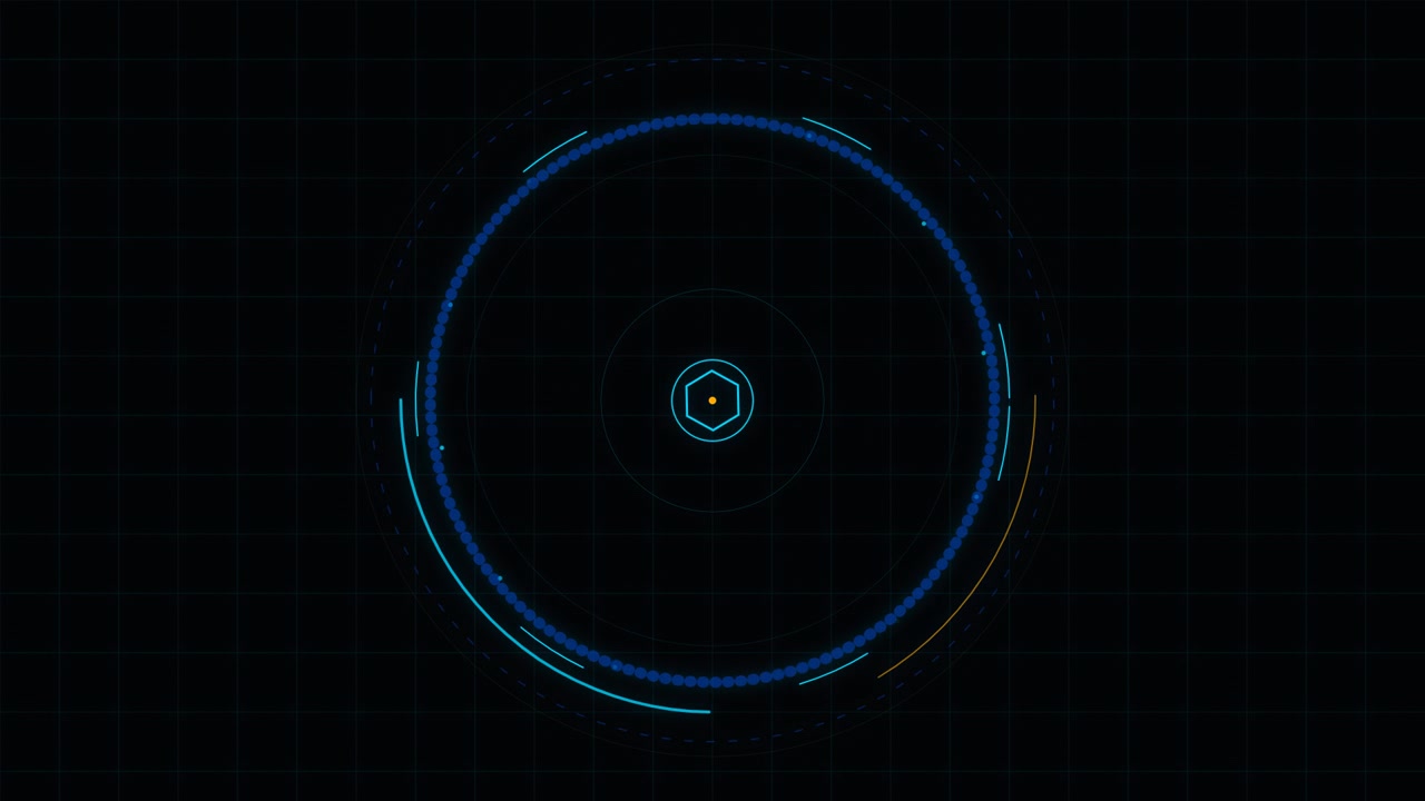 Futuristic Digital HUD Interface with Rotating Circular Elements
