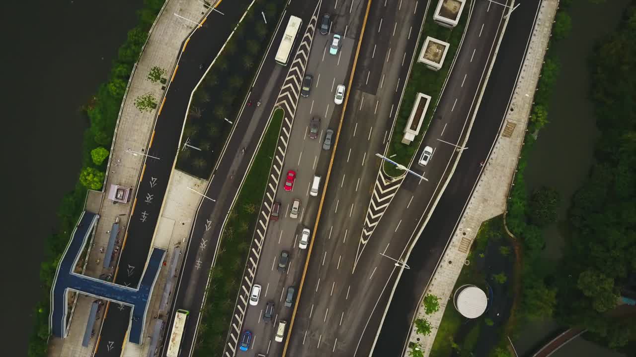 우한 시내 풍경 교통 도로  공중 호수 전망 4k 중국