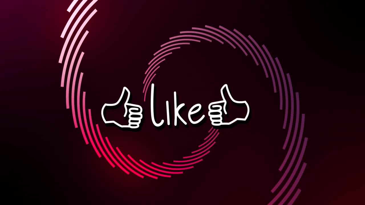 Animation of like text over glowing light trails spiral background