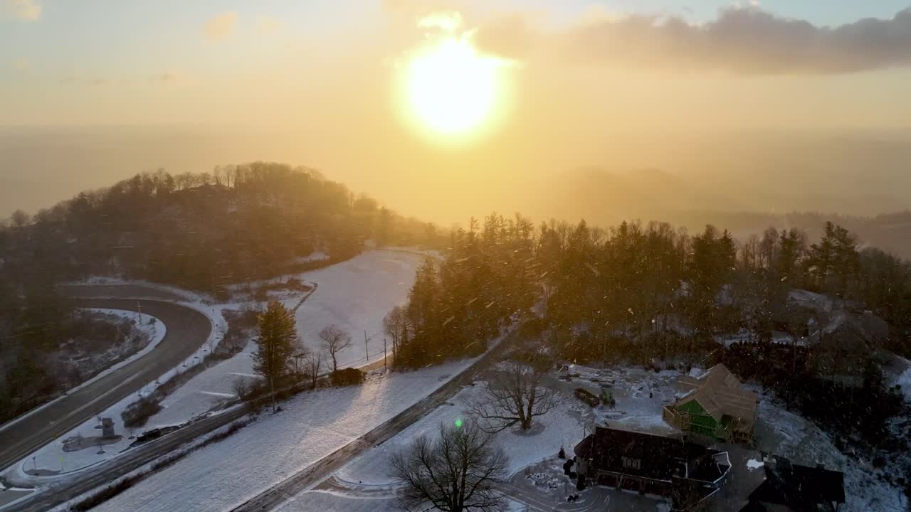 snow at sunrise over ridge in blowing rock nc, north carolina near boone nc