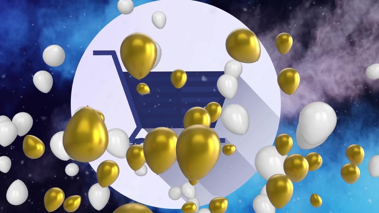 Animação de balões flutuando sobre um globo espelhado giratório