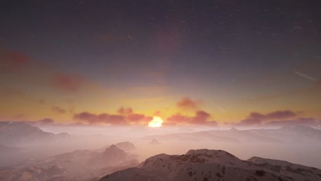 sunrise over snowy mountain peaks