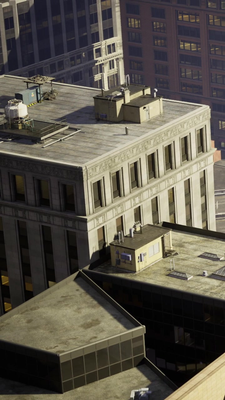 Edifici in una città con tetti visti da un punto di osservazione elevato