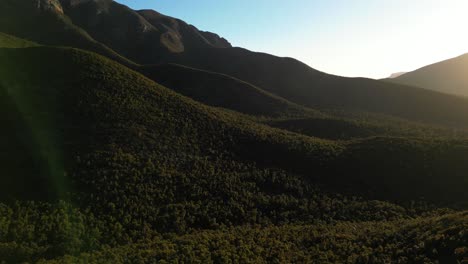 Aerial-of-Australian-mountain-range-at-sunset