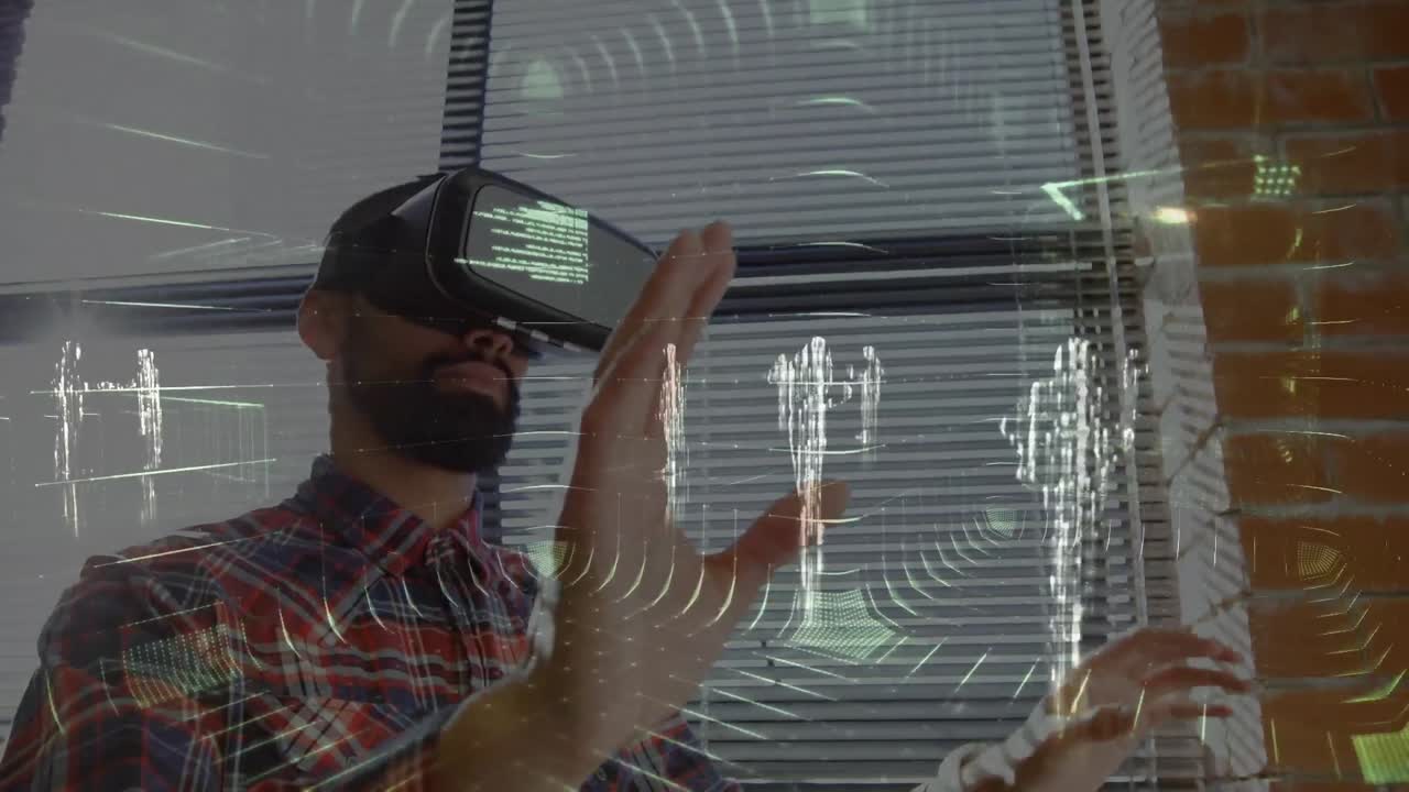 animazione dell'elaborazione dei dati sull'uomo d'affari che lavora in ufficio