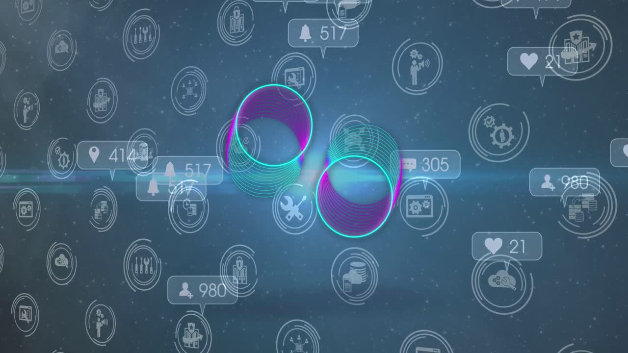 Animation of media icons over circles