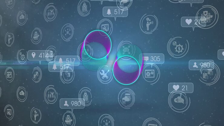 Animation of media icons over circles