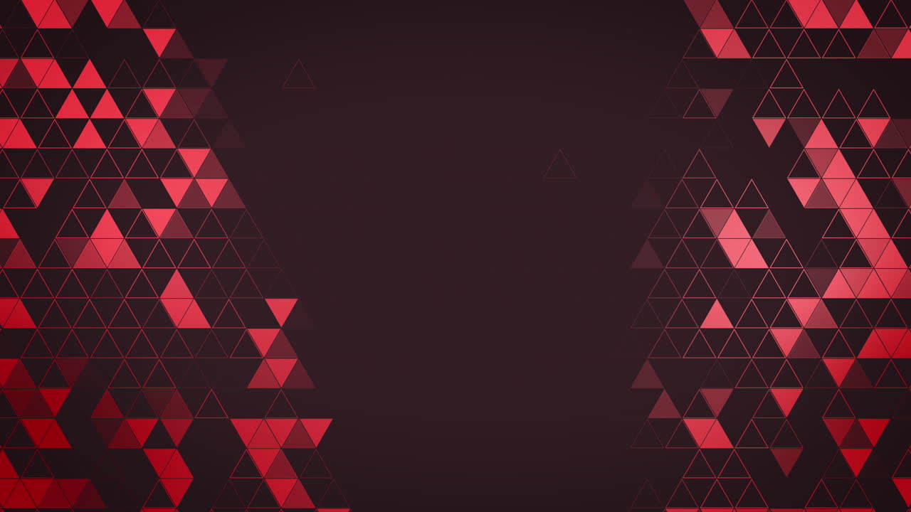 Abstract background with dark red and black triangles forming a border around a dark empty center for text. Geometric loop animation with copy space