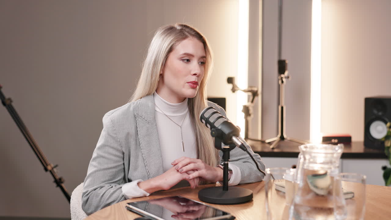 Woman Recording a Podcast in Studio