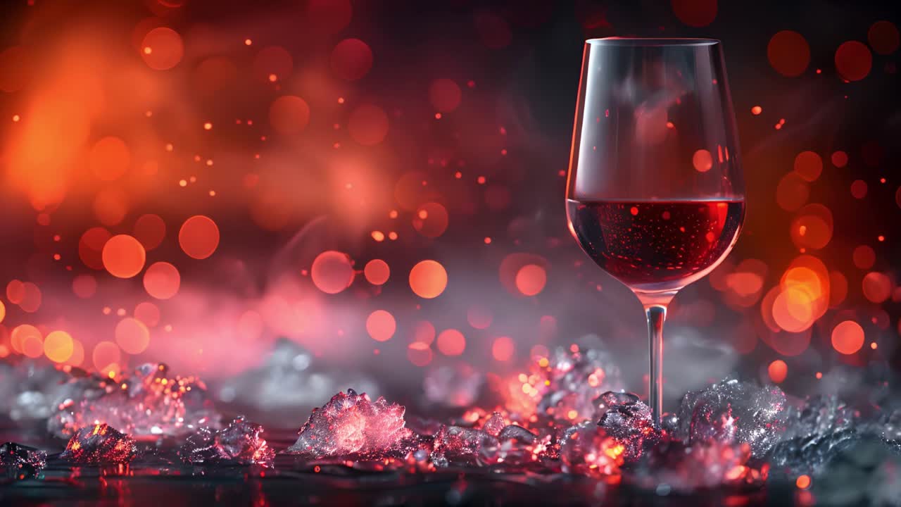 Elegant Glass of Red Wine with Festive Red Bokeh Lights