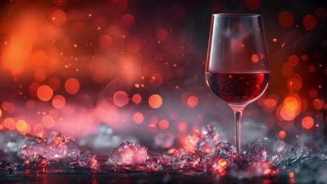 elegant glass of red wine with festive red bokeh lights