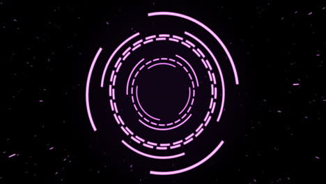 animación de interfaces circulares púrpuras que pulsan y giran sobre manchas sobre fondo negro