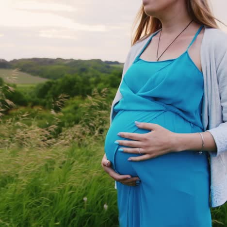 Mujer-Embarazada-Camina-En-Un-Prado-Verde