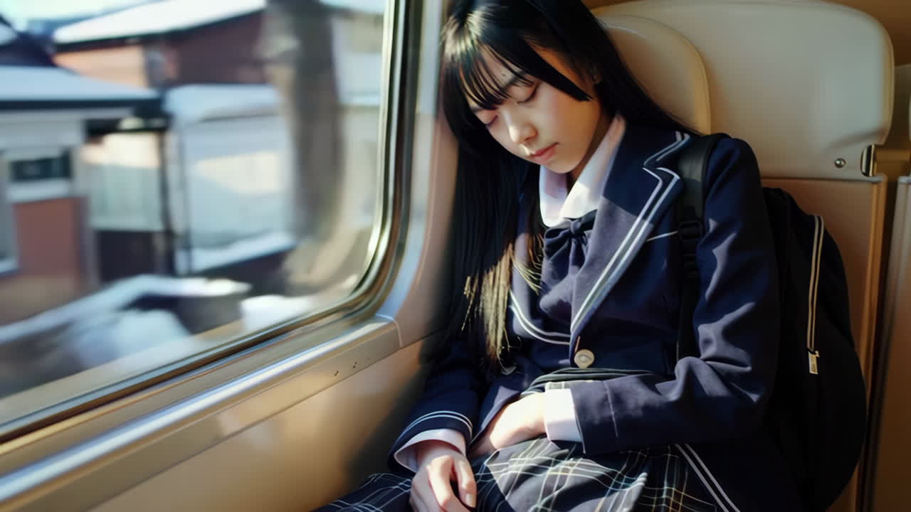 Teenage Girl Sleeping on a Train