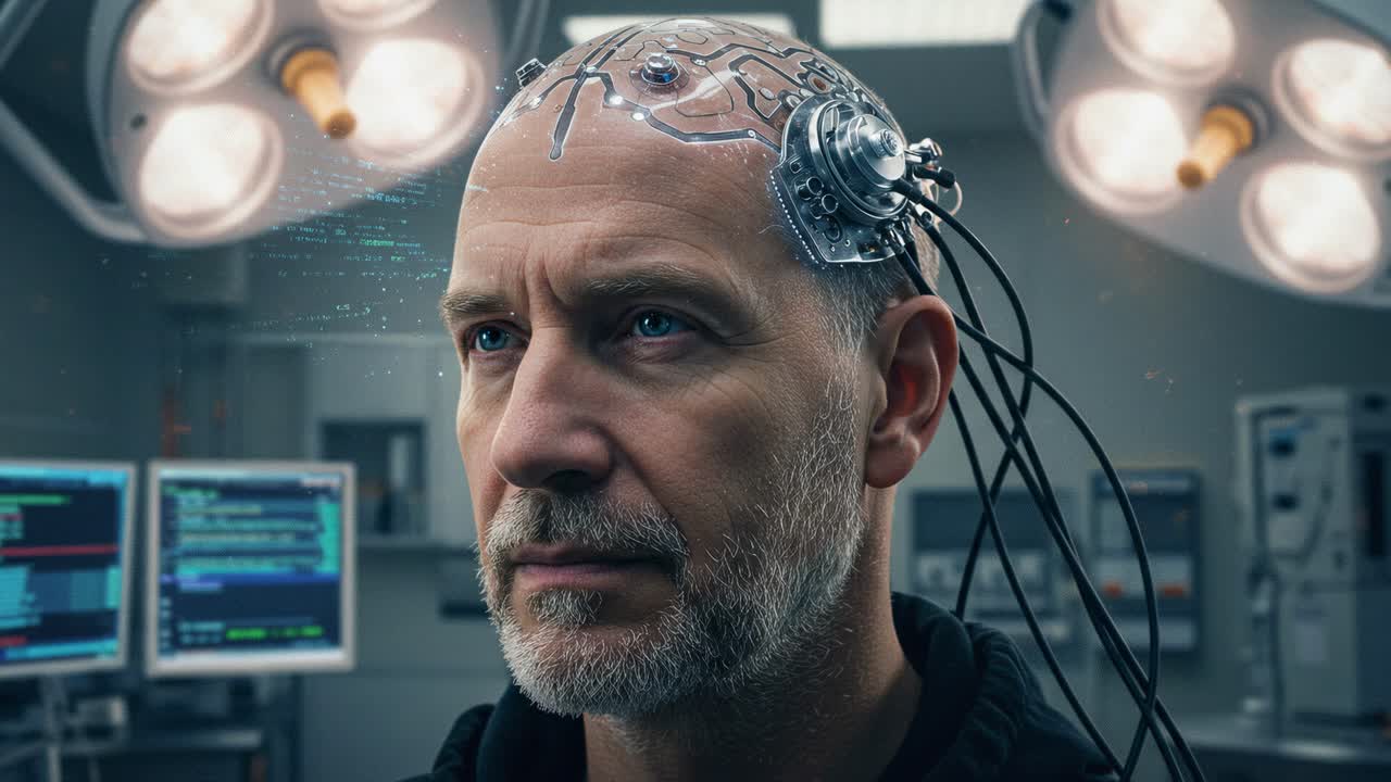 Delving into cutting-edge technological innovations for enhancing human capabilities, set within a state-of-the-art laboratory environment