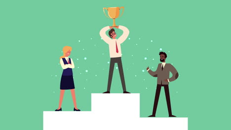 elegant business people in podium animation