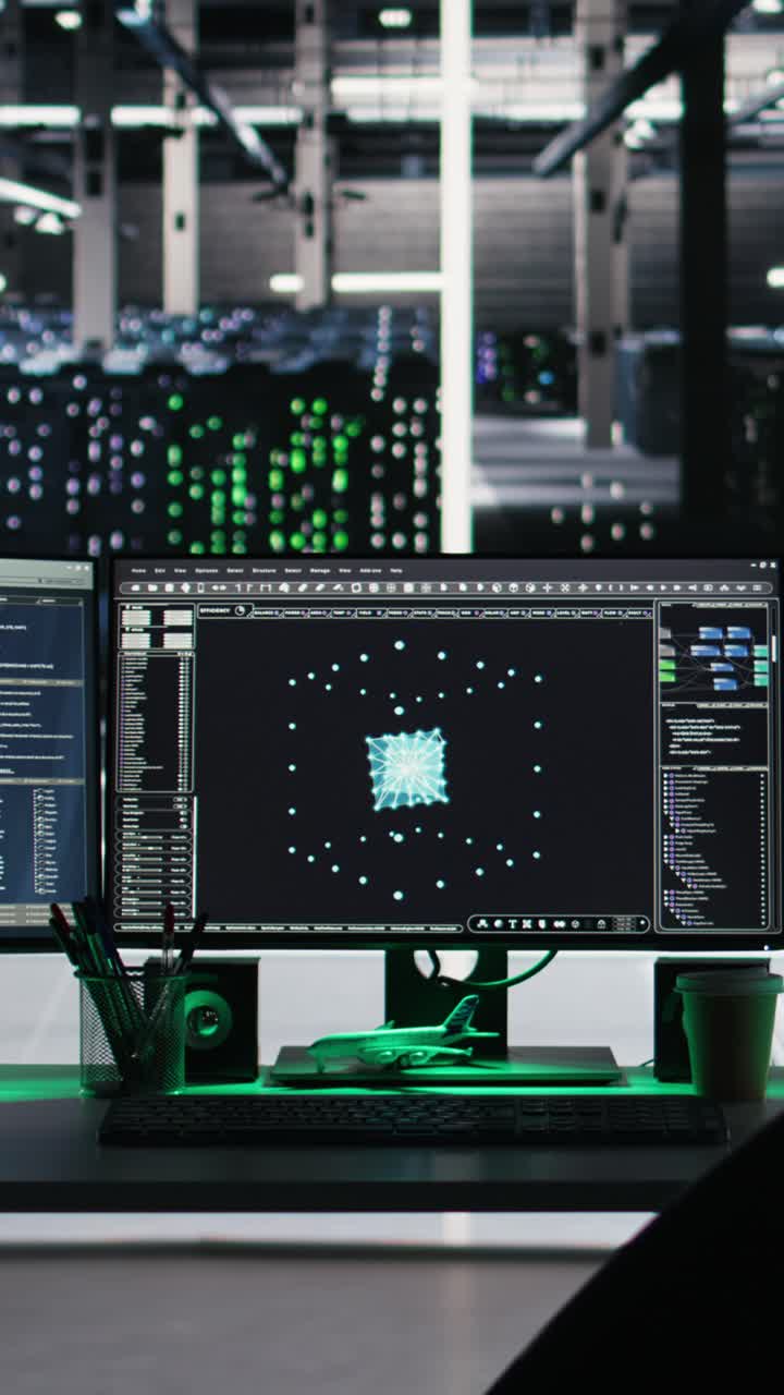 Vertical Video Computer In Data Center Managing Network Resources Using Node Tree Software
