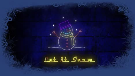 animation of let it snow text at christmas over snowman