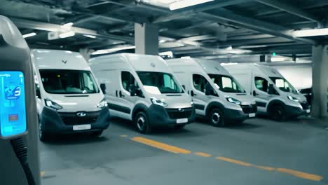 electric van fleet charging at a charging station