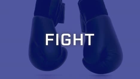 Animation-of-fight-text-in-white-over-boxing-gloves-on-blue-screen