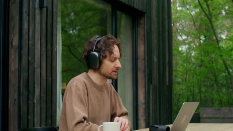 man having a video call outdoors