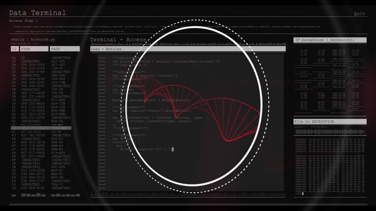 Processing scientific data, DNA strand and binary coding in animation