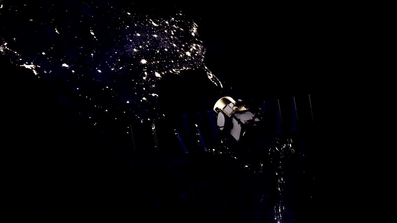 지구 주위 도에 있는 현대 위성.