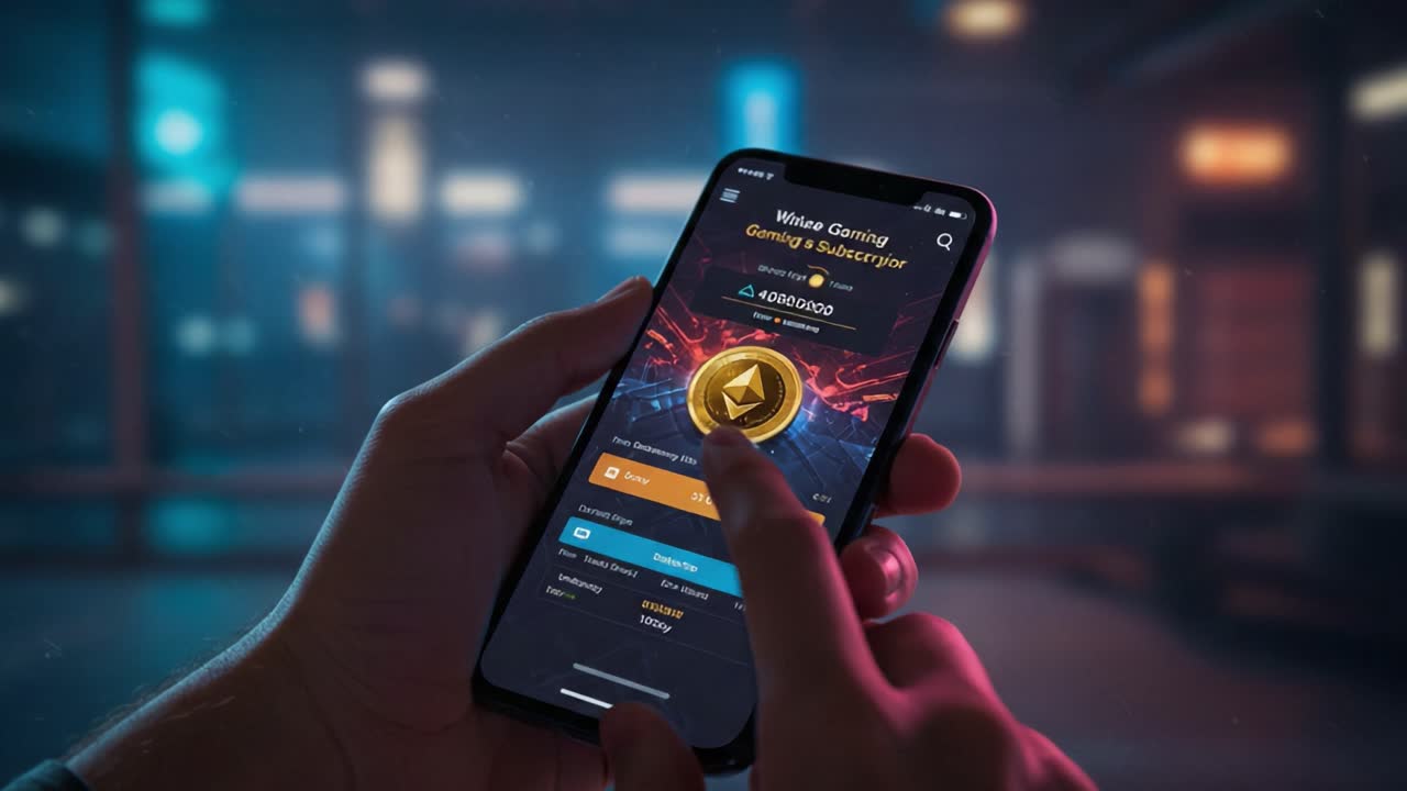 User Navigating a Mobile Gaming Application with Cryptocurrency Features and Subscription Options in a Modern Digital Environment