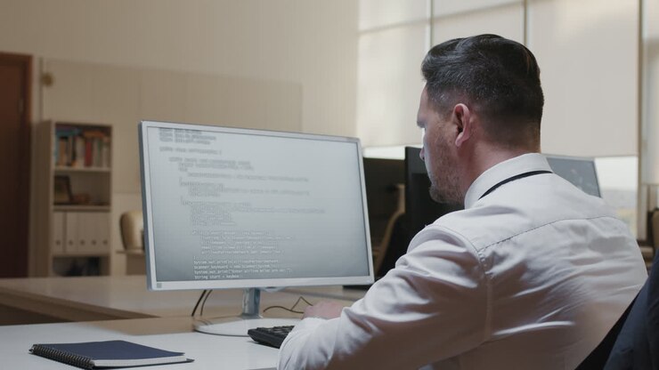 Unrecognizable Man Working On Computer