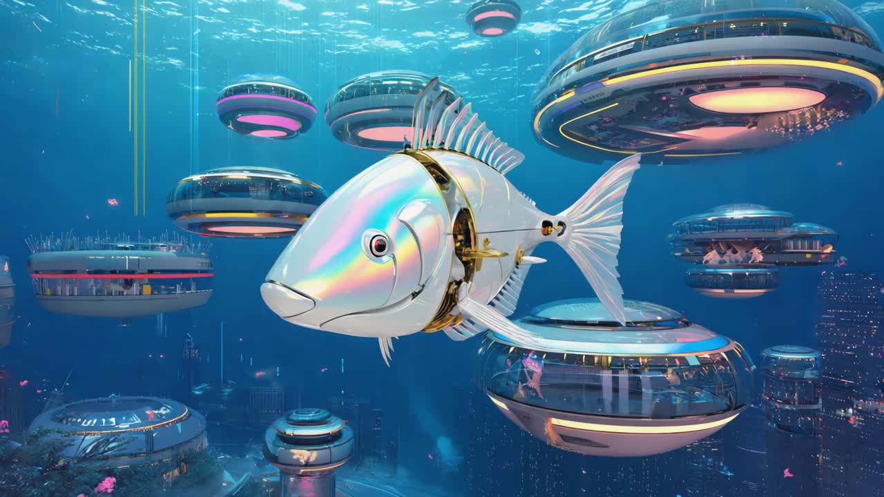 Futuristic Underwater City with Robotic Fish