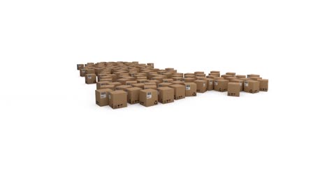 animation of multiple cardboard boxes moving on white background