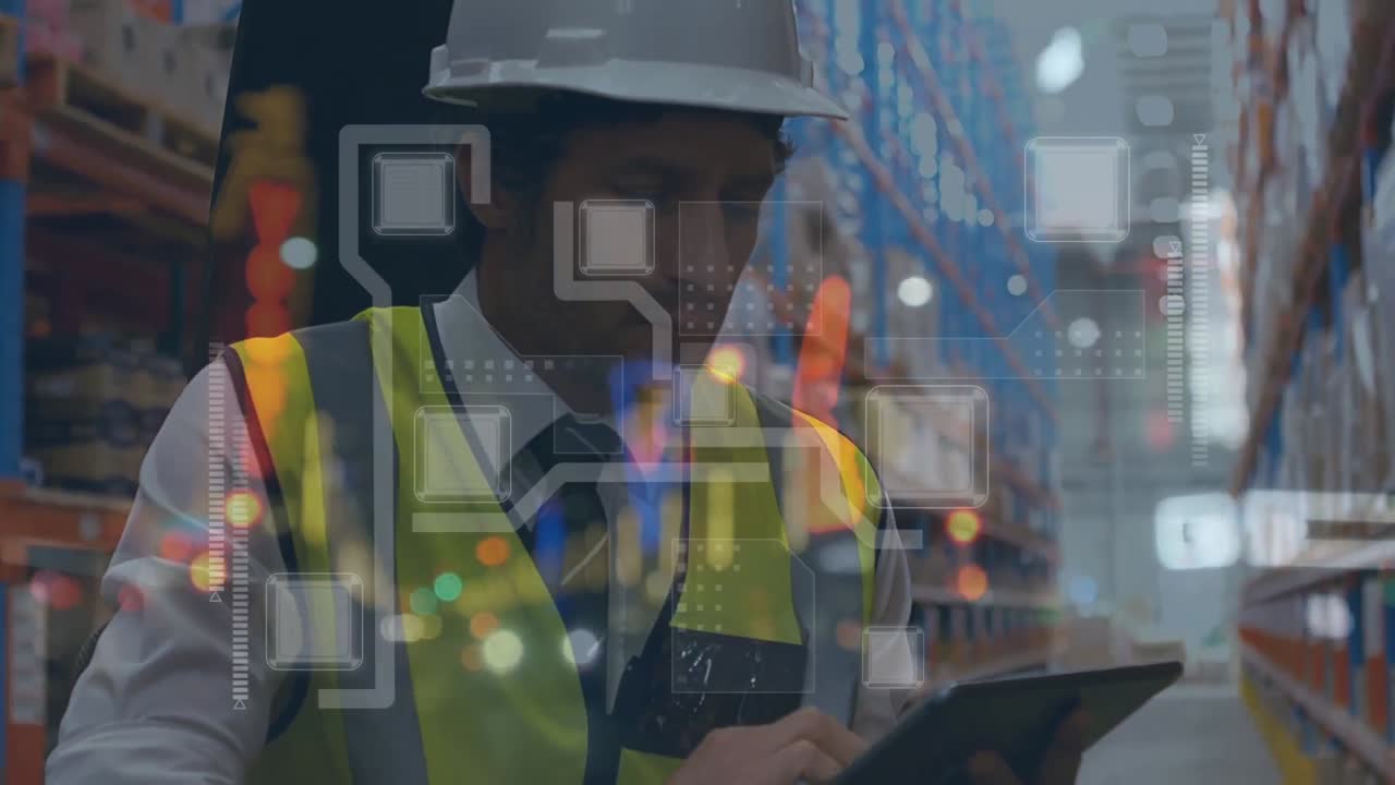 animación del procesamiento de datos financieros sobre las personas que trabajan en el almacén