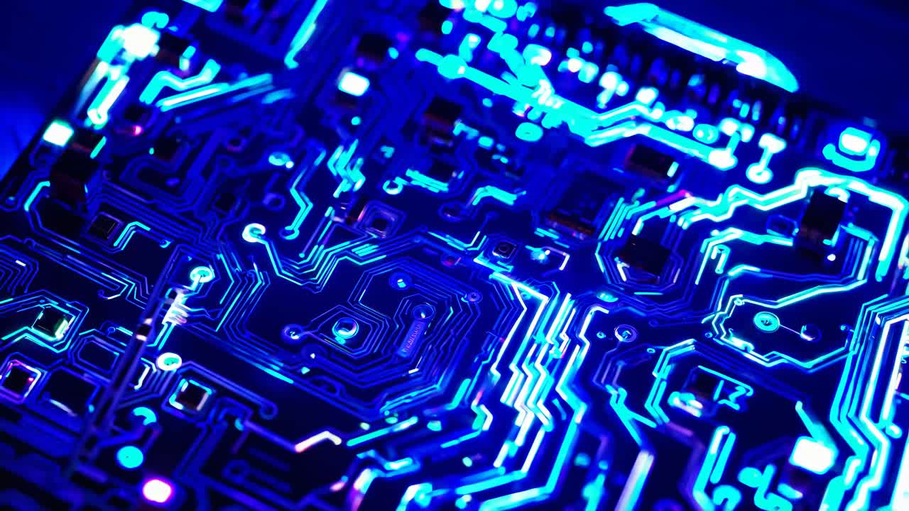 Close-up view of glowing circuit board