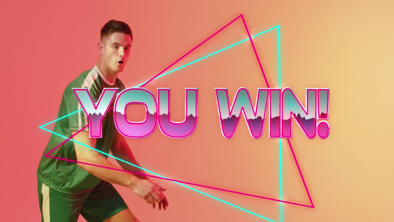 백인 남성 축구 선수의 애니메이션 over you win 문자