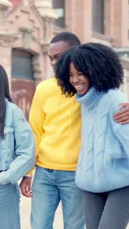 black and happy couple walking on the street