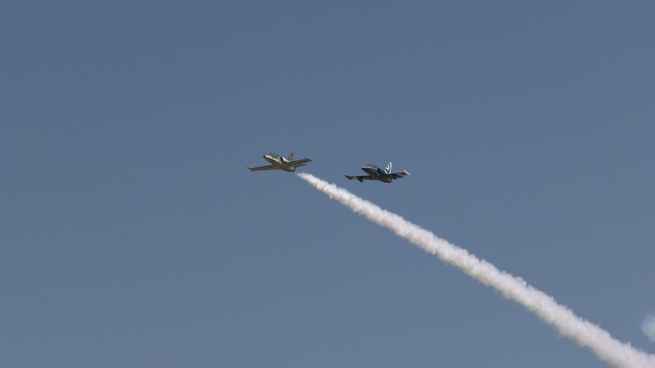 l-39 제트기가 포메이션으로 날고 있습니다.