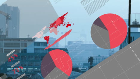 Animation-Einer-Mehrfarbigen-Infografik-Oberfläche-über-Einer-Modernen-Stadt-Vor-Dem-Himmel