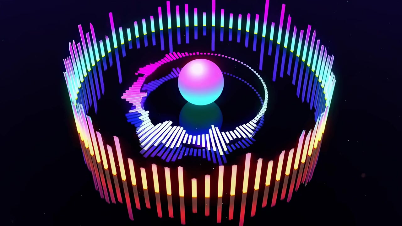 Abstrakt glødende kugle med cirkulær lydspektrum-visualisering