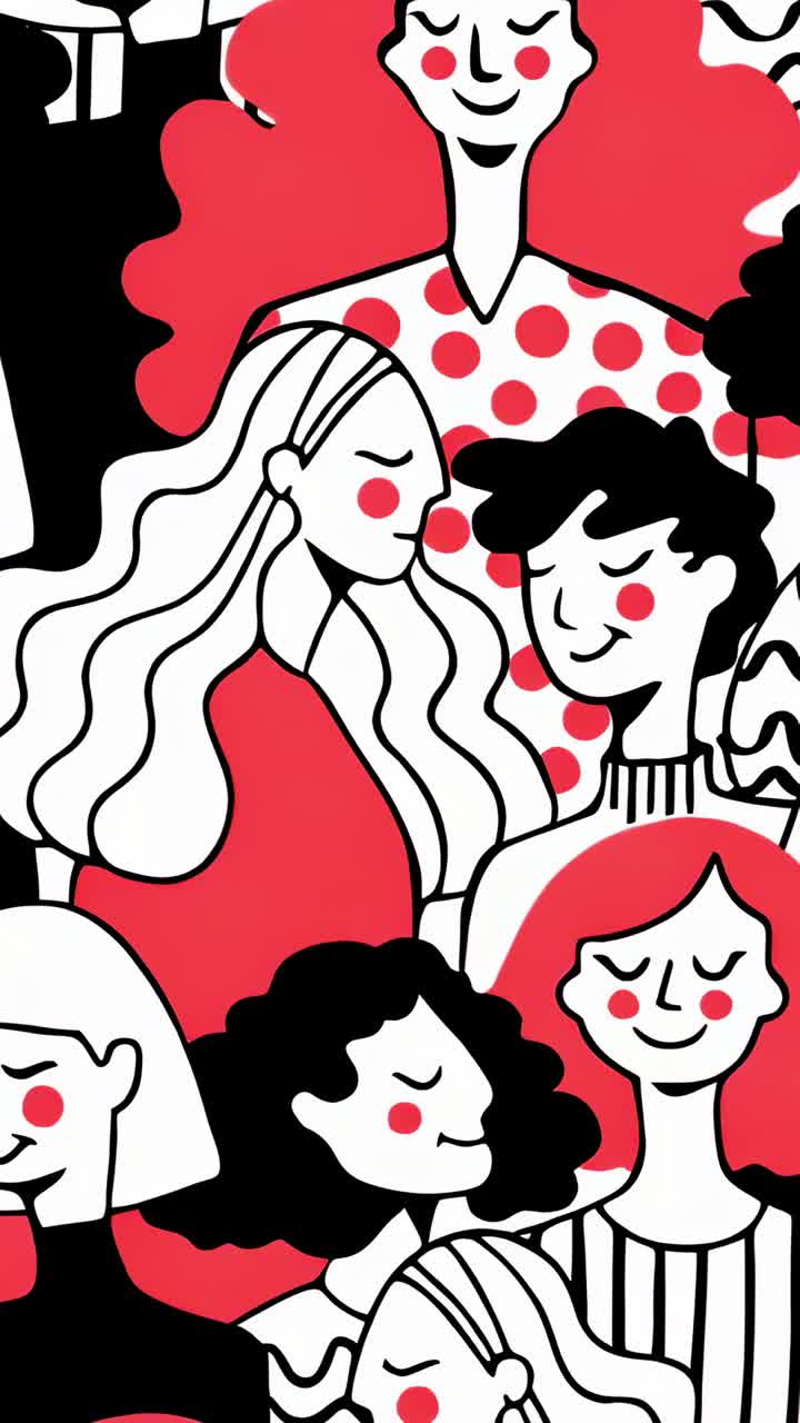 Vertical video: Panning camera after framing shift revealing women on poster, with drifting specks