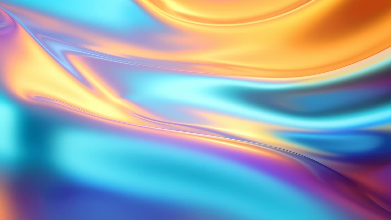 Abstract video background with a fluid, iridescent texture in vibrant blues and oranges