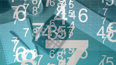 3d illustration of numbers against office desk background