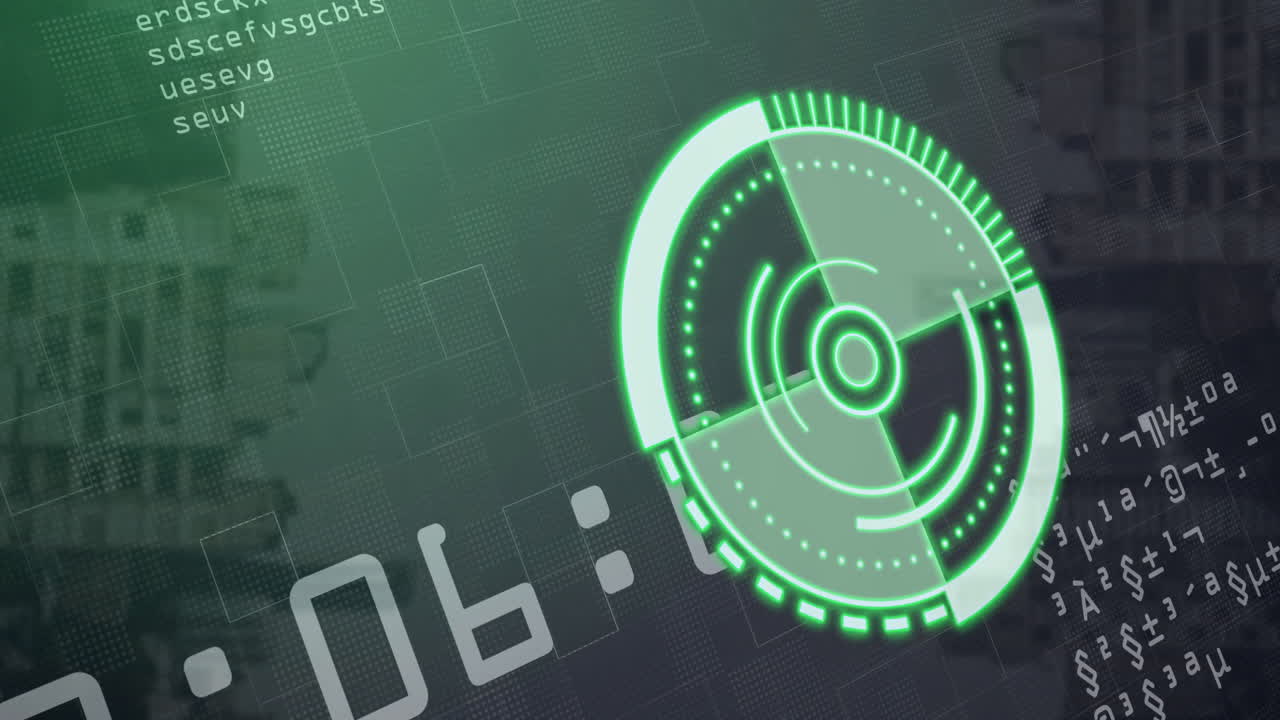 animación de escaneo por radar a través de una interfaz digital con números y texto