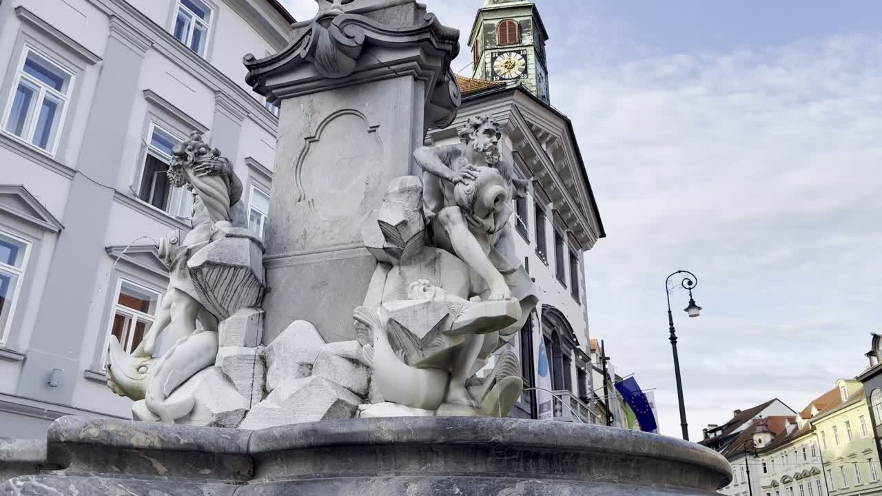 Beautifully sculpted Robba Fountain in Mestni Trg, Ljubljana Old Town