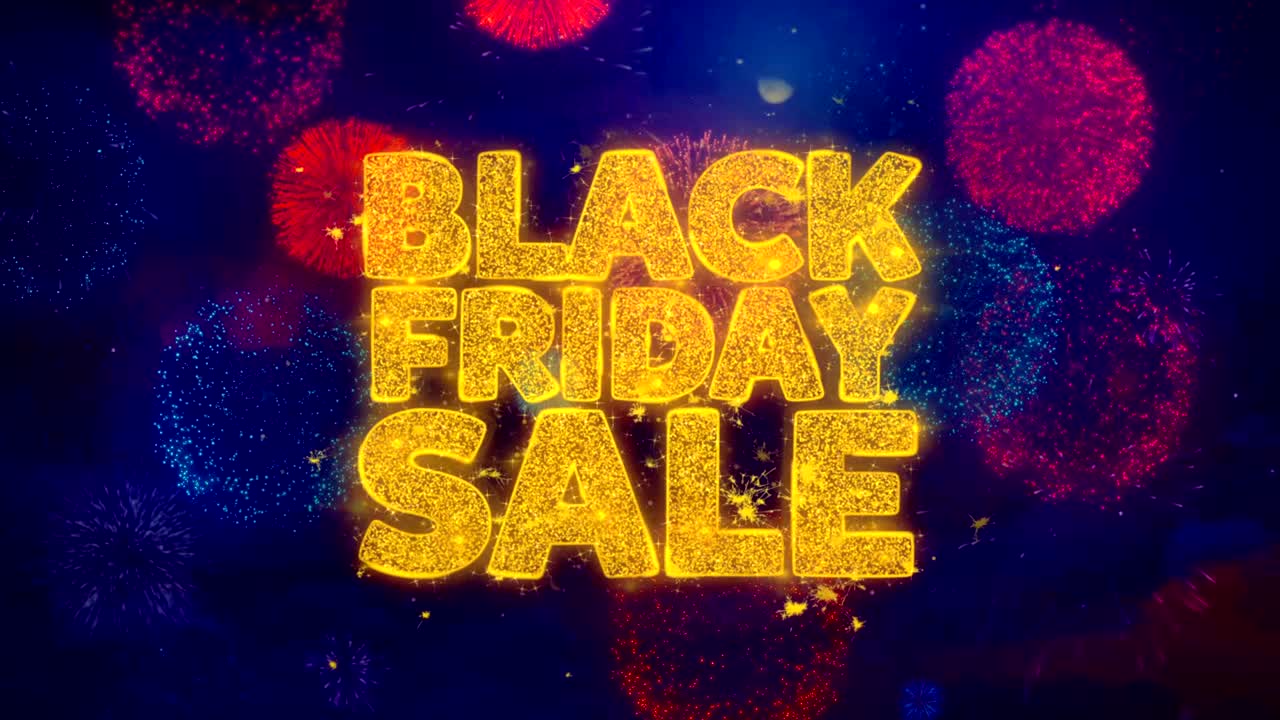 블랙 프라이데이 할인 인사 문자 색의 불꽃놀이에 반이는 입자
