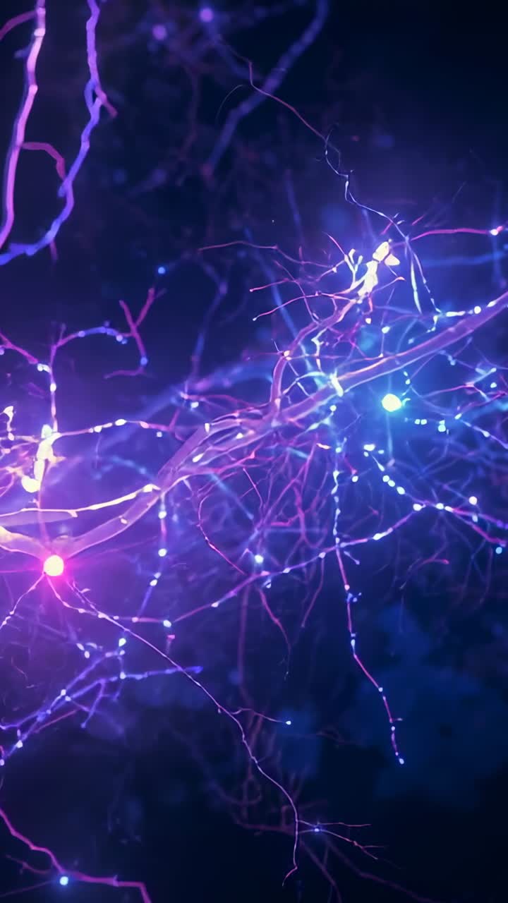 Vertical video: Pulsing filament net sending pulses after surge in void view moving to reveal beads