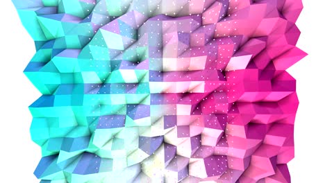 abstracto simple azul rosa baja poli superficie 3d y cristales blancos voladores como fondo futurista. fondo bajo poli geométrico suave de polígonos rosados azules puros. fondo de bucle sin costura 4k fullhd.