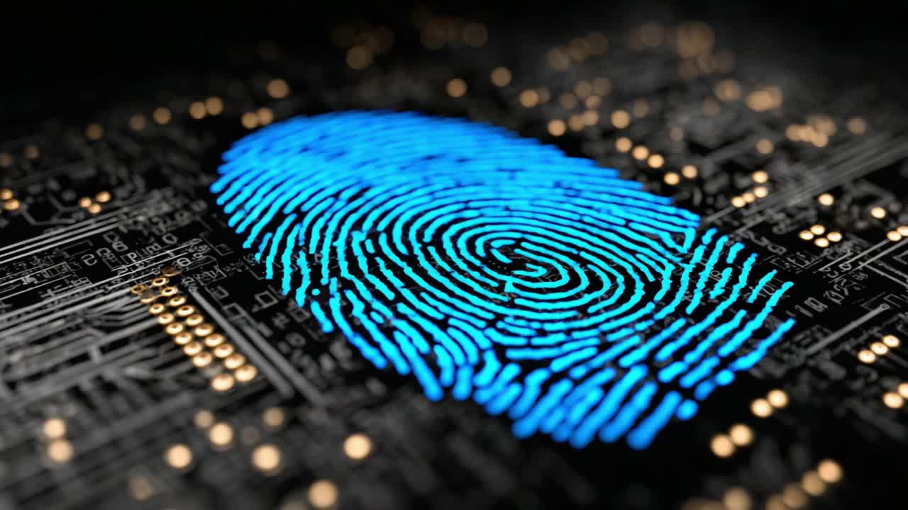 A High-Tech Representation of a Digital Fingerprint on a Circuit Board Background, Showcasing the Intersection of Identity, Security, and Technology in Modern Systems