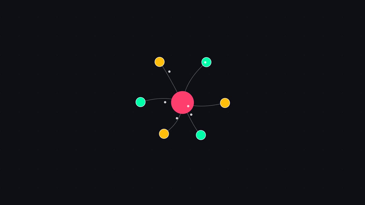 Diagram Jaringan Animasi dengan Node Berwarna Berputar