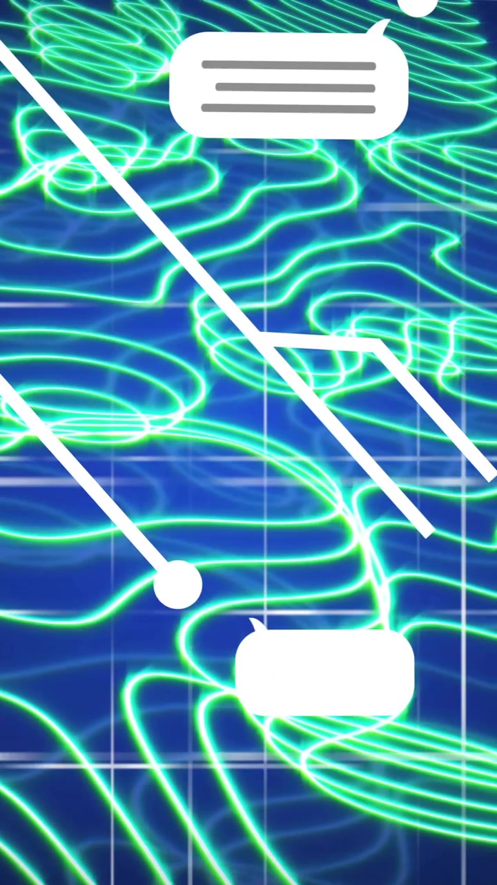 Animazione di elaborazione dati AI su un circuito stampato con tracce di trasferimento