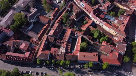 AERIAL-Vilnius-Old-Town-Flyby,-Lithuania